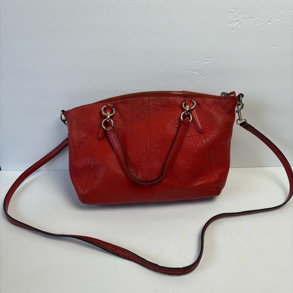 Coach Kelsey Red Pebbled Leather Shoulder Bag Satchel Purse Crossbody - Picture 5 of 16